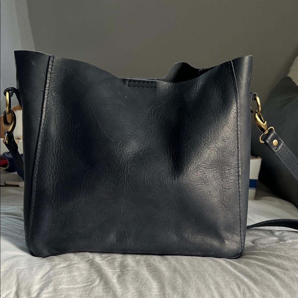 Midnight blue Portland Leather Butterfly Bucket bag.